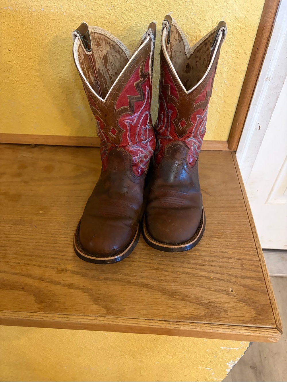 Ariat Brown Leather Heeled Boots with Red Embroidered Shaft